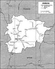 A little map of Andorra - France to the North, Spain to the south